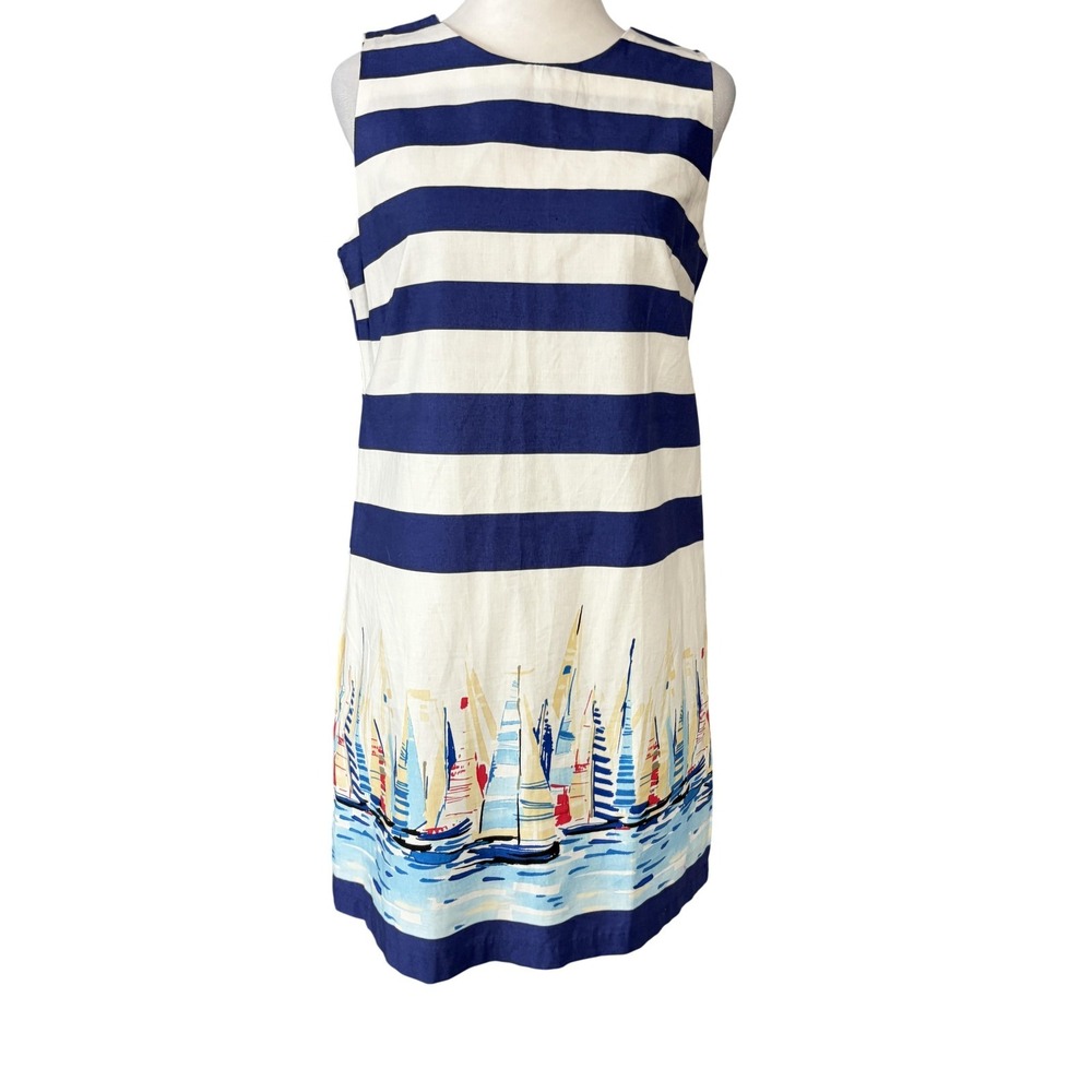 Love Lilly‎ Shift Dress Womens 6 Nautical Stripe Sailboat Beach Pockets